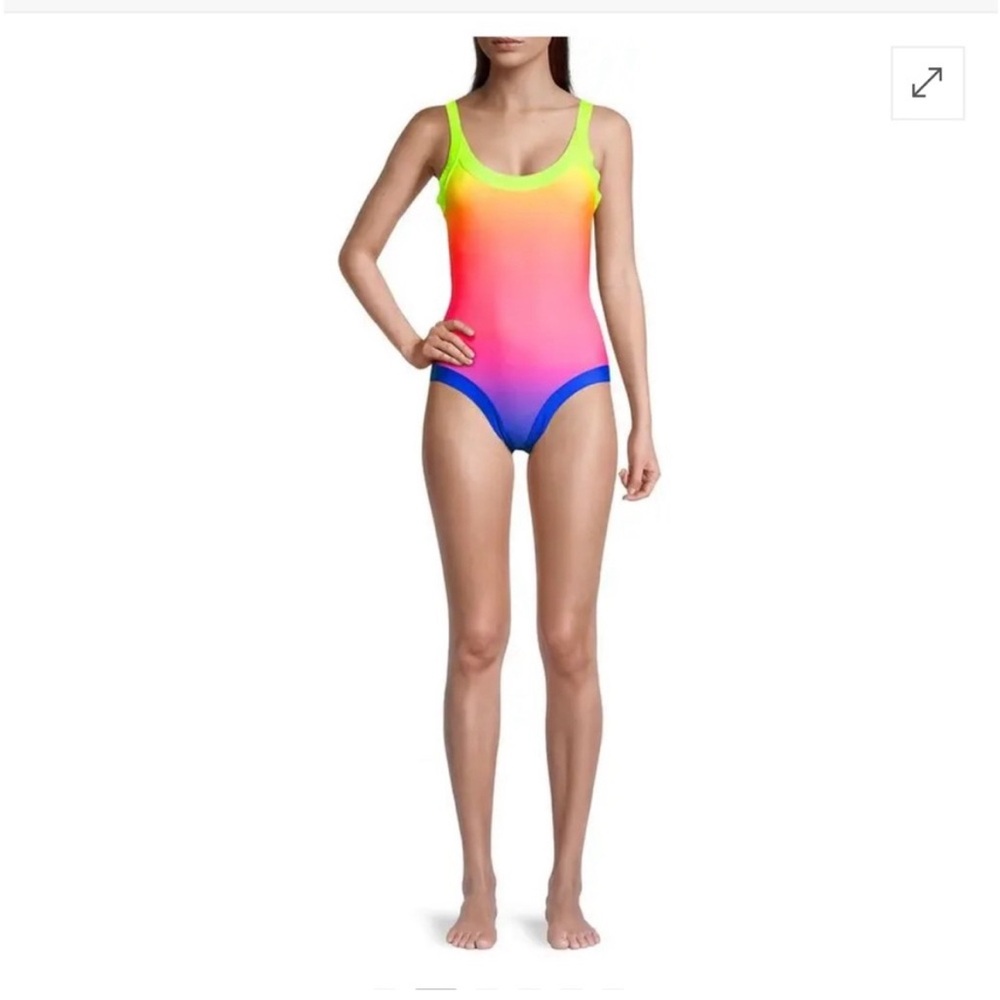 Beach Riot Neon Ombre Scoop-Back One-Piece Swimsuit - Lime, Pink, Blue